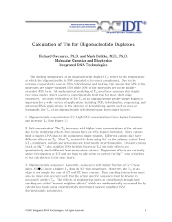 Calculation of Tm for Oligonucleotide Duplexes