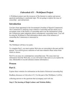 Fahrenheit 451 &ndash; WebQuest Project Introduction Task Process Part I:
