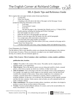 MLA Quick Tips and Reference Guide