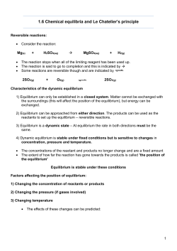 1.6 EQUILIBRIA, Kc AND LE CHATELIERS PRINCIPLE