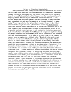 Puritans vs. Rationalists: God`s Authority Although both the Puritans