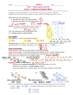 Math 8 Lesson 1.1 Squares and Square Roots