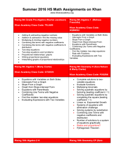 Summer 2016 HS Math Assignments on Khan