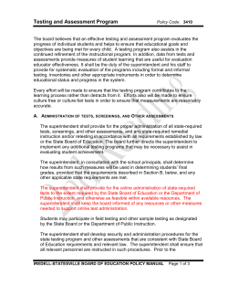 Policy #3410: Testing and Assessment Program - Iredell