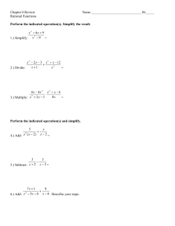 Chapter 8 Review Name Hr_____ Rational Functions Perform the