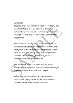 Disclaimer:- The following Financial Plan/Statement of Advice and