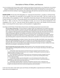Description of Roles of Elders, and Deacons