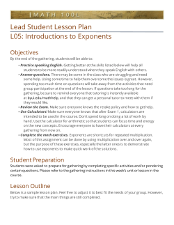 Lead Student Lesson Plan L05: Introductions to Exponents