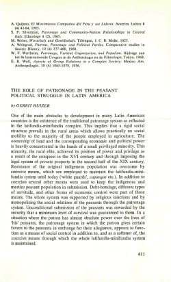 THE ROLE OF PATRONAGE IN THE PEASANT