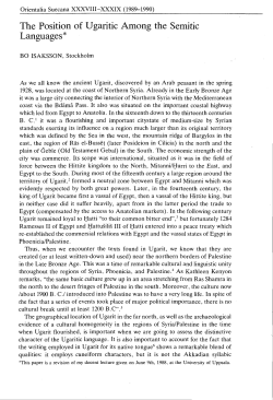 The Position of U garitic Among the Semitic Languages*