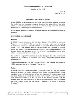 Setting Camera Exposure in Terms of Ev Douglas A. Kerr, P.E. Issue