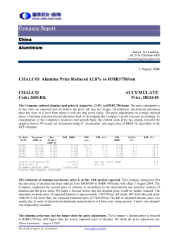 Company Report CHALCO: Alumina Price Reduced 12.8% to
