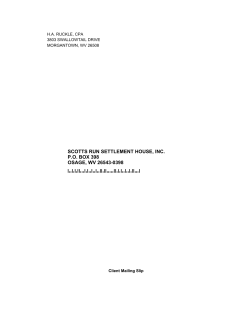 scotts run settlement house, inc. po box 398 osage, wv