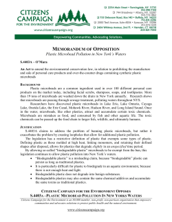 CCE`s Memo of Opposition to Plastic Pollution in New York`s Waters
