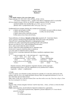 SYNTAX Lecture course Handout 3 Verbs 1. The simple sentence