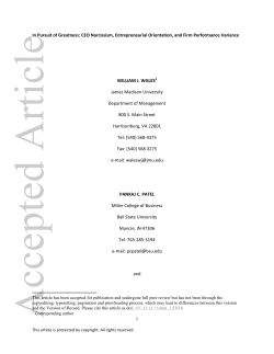 In Pursuit of Greatness: CEO Narcissism, Entrepreneurial