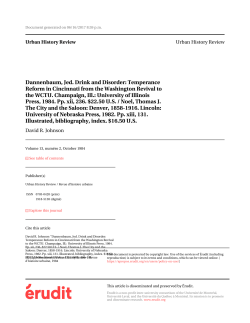 Dannenbaum, Jed. Drink and Disorder: Temperance Reform in