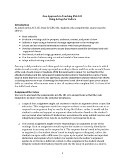 1 One Approach to Teaching ENG 101 Using Acting Out Culture