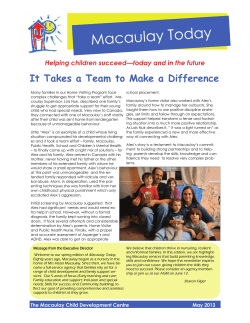 MacTodayMay2013 - Macaulay Child Development Centre