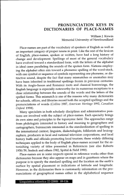 PRONUNCIATION KEYS IN DICTIONARIES OF PLACE