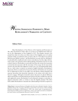 RITING INDIGENOUS FEMININITY: MARY ROWLANDSON`S