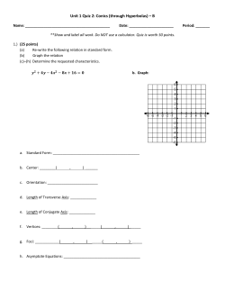 Unit 1 Quiz 2: Conics (through Hyperbolas) &ndash; B