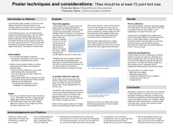 Presenter Name, Where/Who for this presenter Presenter Name, If