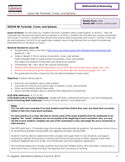 Lesson 48: Pyramids, Cones, and Spheres D. Legault, Minnesota