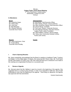 Minutes Calgary Public Library Board Meeting 2nd Floor Boardroom