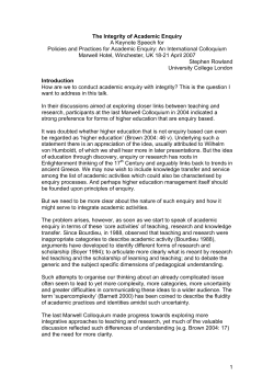 The Integrity of Academic Enquiry