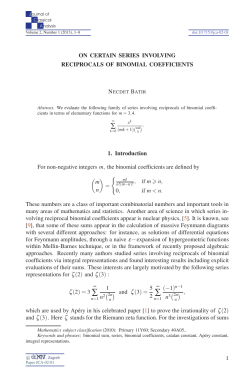 On certain series involving reciprocals of binomial - Ele-Math