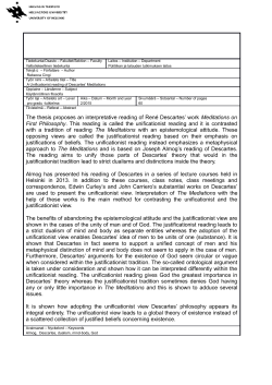 The thesis proposes an interpretative reading of Ren&eacute; Descartes