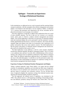 Epilogue &ndash; Towards an Experience Ecology of Relational Emotions