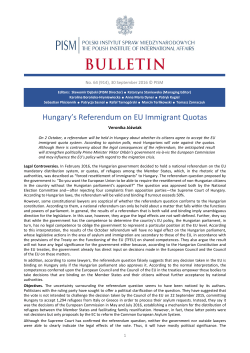 Hungary`s Referendum on EU Immigrant Quotas