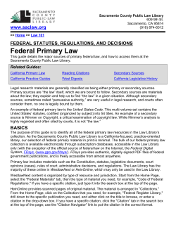 Federal Primary Law - Sacramento County Public Law Library
