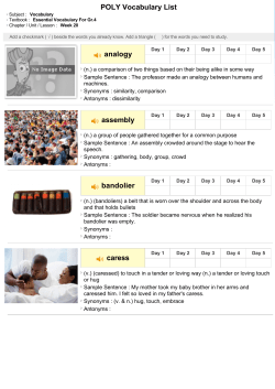 POLY Vocabulary List analogy assembly bandolier caress