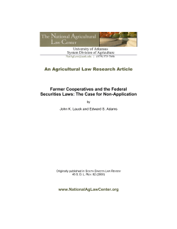 An Agricultural Law Research Article Farmer Cooperatives and the