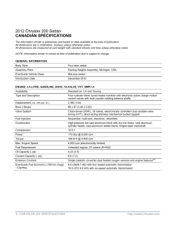 2012 Chrysler 200 Sedan CANADIAN SPECIFICATIONS