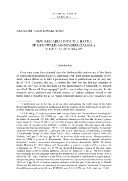 New ReseaRch iNto the Battle OF GRunWAld/TAnnenbeRG/ŽAlGIRIS.