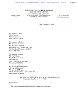 UNITED STATES COURT OF APPEALS FOR THE SIXTH CIRCUIT