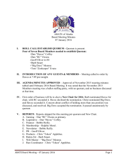 ABATE of Alaska Board Meeting Minutes 07 January 2016 I. ROLL
