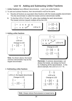 Unit 10 Adding and Subtracting Unlike Fractions 1 + 1 ~ + 1 - --