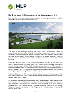MLP Group leased 59.4 thousand sqm of warehousing space in 2015