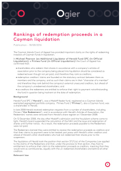 Rankings of redemption proceeds in a Cayman liquidation