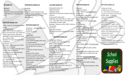 Kindergarten Supply List Backpack Lunch box 2 healthy snacks