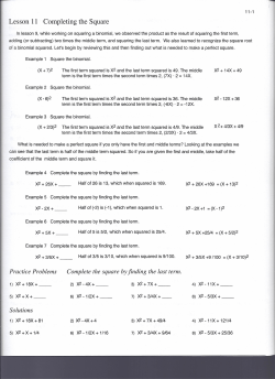Lesson 11 Completing the Square