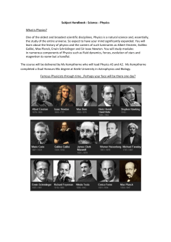 Subject Handbook : Science - Physics What is Physics?