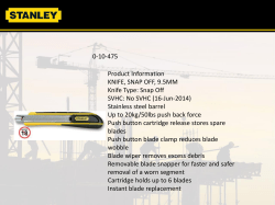 Product Information KNIFE, SNAP OFF, 9.5MM Knife Type: Snap Off