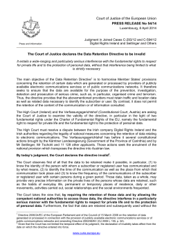 Court of Justice of the European Union PRESS RELEASE No 54/14