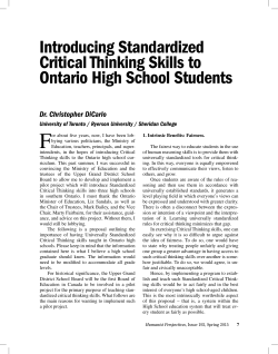 Introducing Standardized Critical Thinking Skills to Ontario High